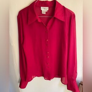 Sheer 90s 🌹long sleeve blouse - tall long arms big cuffs big lapel